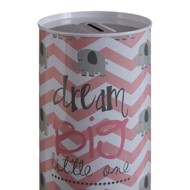 Orsina Ellie Dream Big Large Money Tin – Grey and Pink Metal Savings Jar