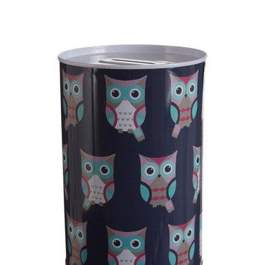 Orsina Happy Owls Large Metal Money Tin | Blue Owl Savings Coin Bank