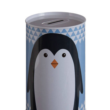Orsina Parker the Penguin Large Money Tin – Blue Metal Coin Bank