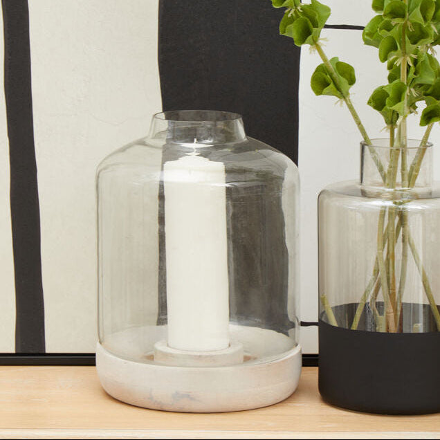 Orsina Jain Small Glass Hurricane Candle Holder – Grey Nordic Decor