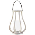 Orsina Jain Curved Wood Lantern – Handcrafted Sculptural Glass Hurricane