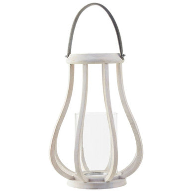 Orsina Jain Curved Wood Lantern – Handcrafted Sculptural Glass Hurricane