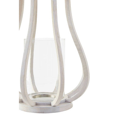 Orsina Jain Curved Wood Lantern – Handcrafted Sculptural Glass Hurricane