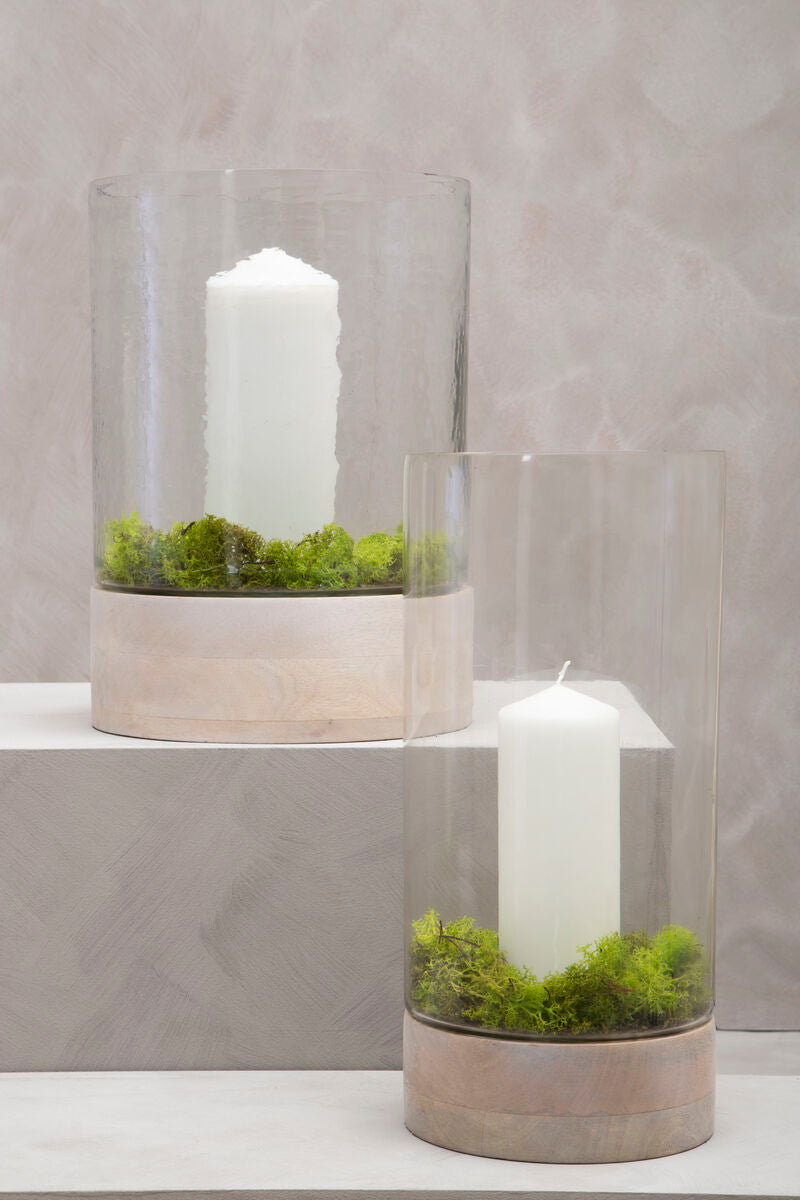 Orsina Jain Hammered Glass Candle Holder – Small Grey Wood Hurricane