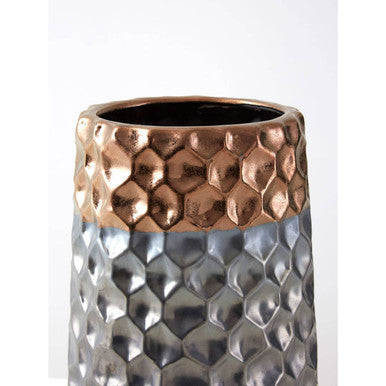 Orsina Galaxy Small Ceramic Vase – Silver Metallic Geometric Decor