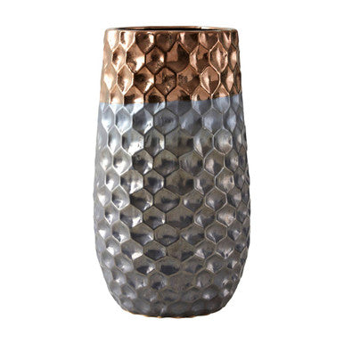 Orsina Galaxy Large Ceramic Vase – Silver Honeycomb Geometric Decor