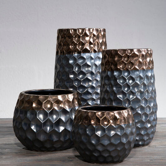 Orsina Galaxy Small Ceramic Vase – Silver Metallic Geometric Decor