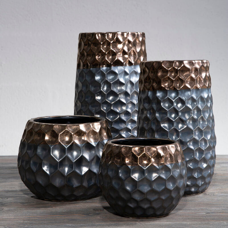Orsina Galaxy Large Ceramic Vase – Silver Honeycomb Geometric Decor
