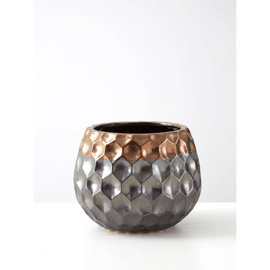 Orsina Galaxy Large Ceramic Planter – Metallic Honeycomb Plant Pot
