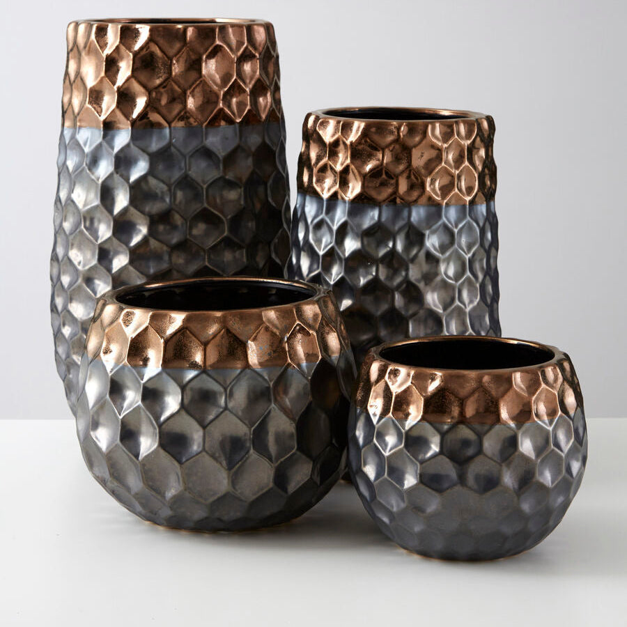 Orsina Galaxy Large Ceramic Planter – Metallic Honeycomb Plant Pot