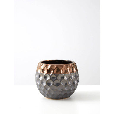 Orsina Galaxy Small Ceramic Planter – Metallic Honeycomb Indoor Pot