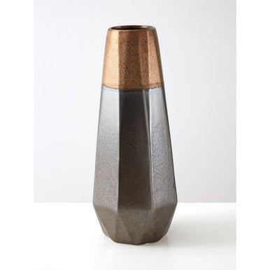 Orsina Jet Large Metallic Vase – Black and Gold Faceted Geometric Decor