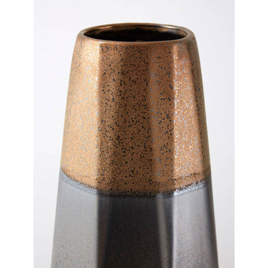 Orsina Jet Large Metallic Vase – Black and Gold Faceted Geometric Decor