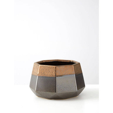 Orsina Jet Large Metallic Silver Porcelain Planter | Hexagonal Pot