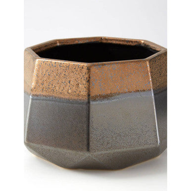 Orsina Jet Large Metallic Silver Porcelain Planter | Hexagonal Pot