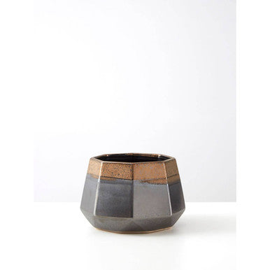 Orsina Jet Small Metallic Porcelain Planter – Hexagonal Succulent Pot