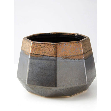 Orsina Jet Small Metallic Porcelain Planter – Hexagonal Succulent Pot