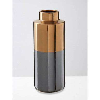 Orsina Stellar Grey Large Metallic Porcelain Vase with Gold Accents