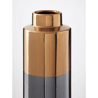 Orsina Stellar Grey Large Metallic Porcelain Vase with Gold Accents