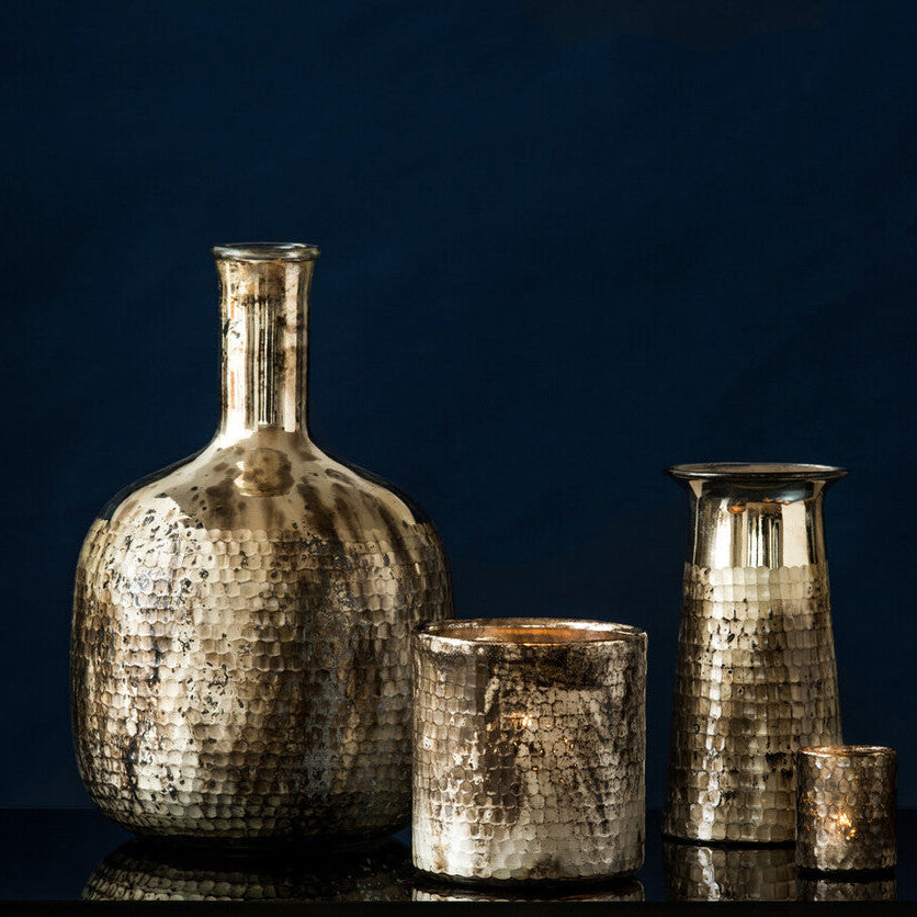 Orsina Gaia Glass Vase – Antique Metallic Finish Tapered Centerpiece
