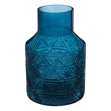 Orsina Dakota Blue Glass Vase – Geometric Fluted Floral Accent Piece