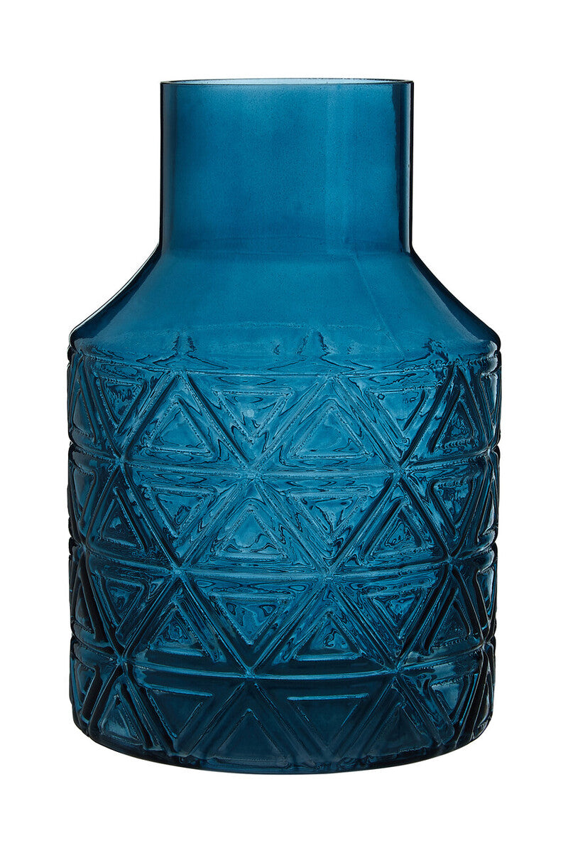 Orsina Dakota Blue Glass Vase – Geometric Fluted Floral Accent Piece