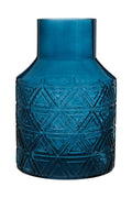 Orsina Dakota Blue Glass Vase – Geometric Fluted Floral Accent Piece