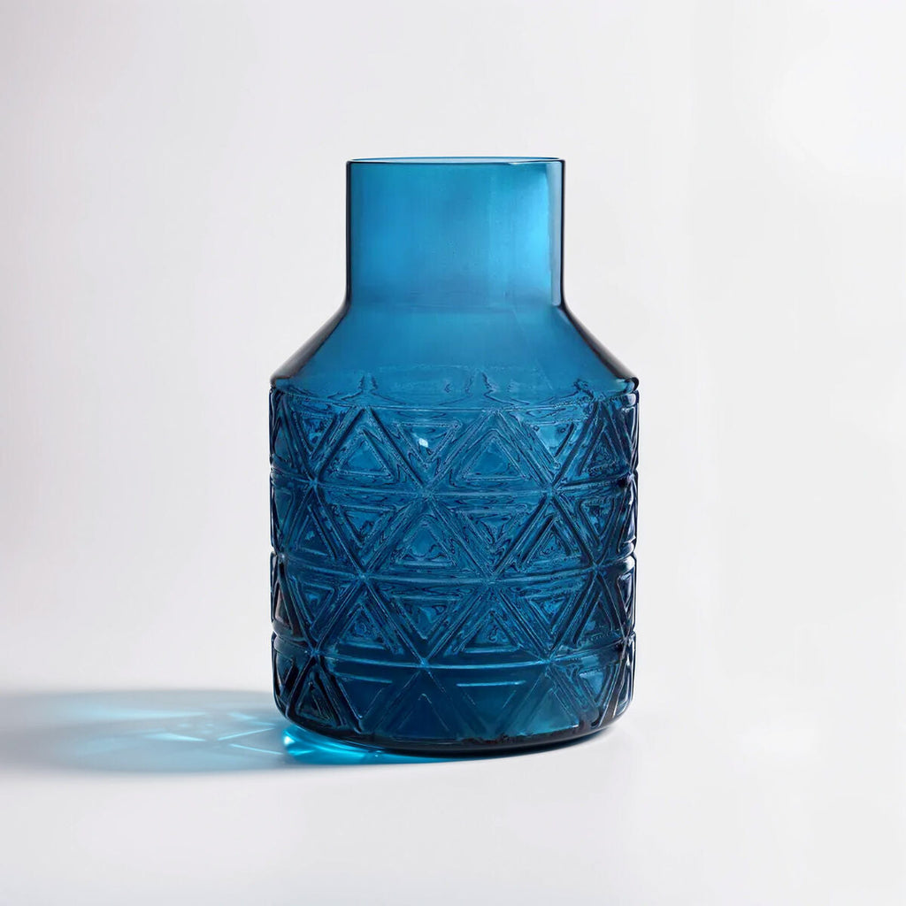 Orsina Dakota Blue Glass Vase – Geometric Fluted Floral Accent Piece