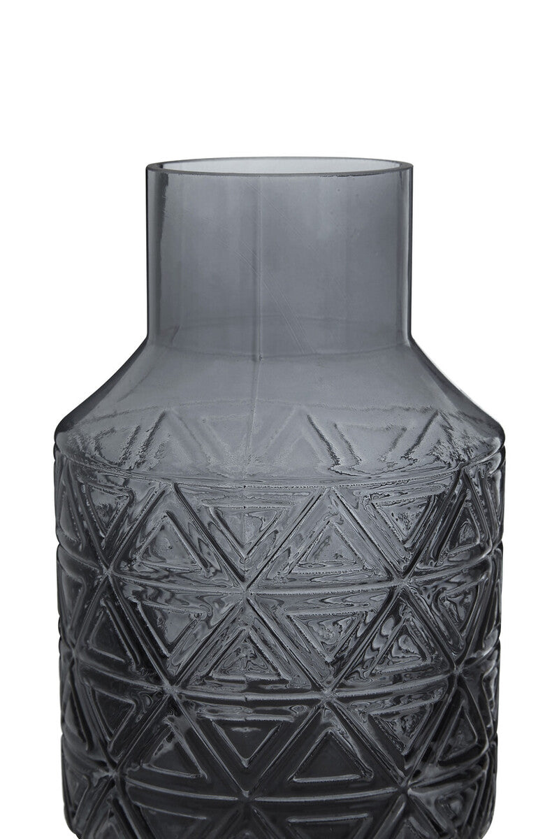 Orsina Dakota Dark Grey Glass Vase – Geometric Fluted Sculptural Decor