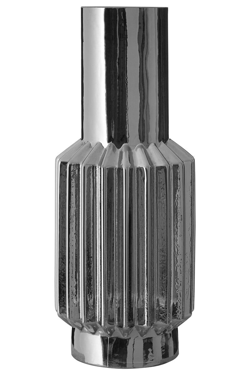 Orsina Onice Silver Large Glass Vase – Ribbed Modern Table Centerpiece