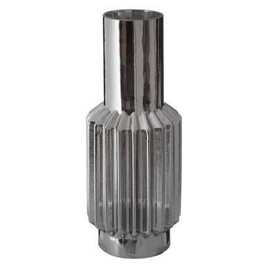 Orsina Onice Silver Large Glass Vase – Ribbed Modern Table Centerpiece
