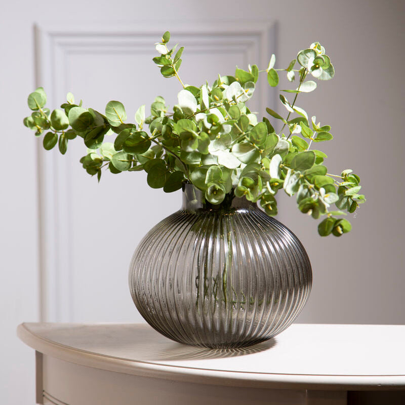 Orsina Nullah Large Smoked Grey Glass Vase – Champagne Finish Decor