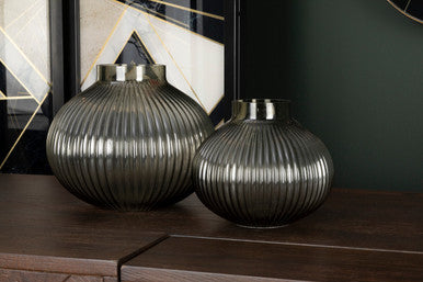 Orsina Nullah Large Smoked Grey Glass Vase – Champagne Finish Decor