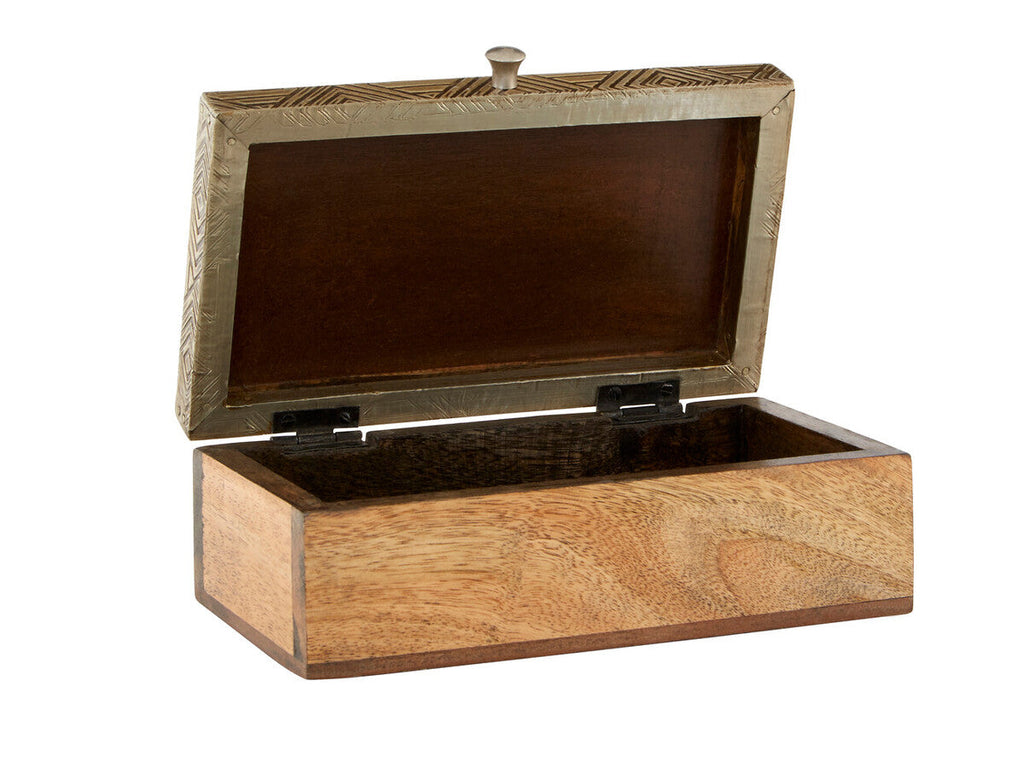 Orsina Tribal Small Trinket Box – Handcrafted Wood and Metal Jewelry Case