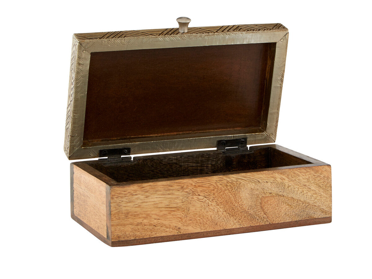 Orsina Tribal Small Trinket Box – Handcrafted Wood and Metal Jewelry Case