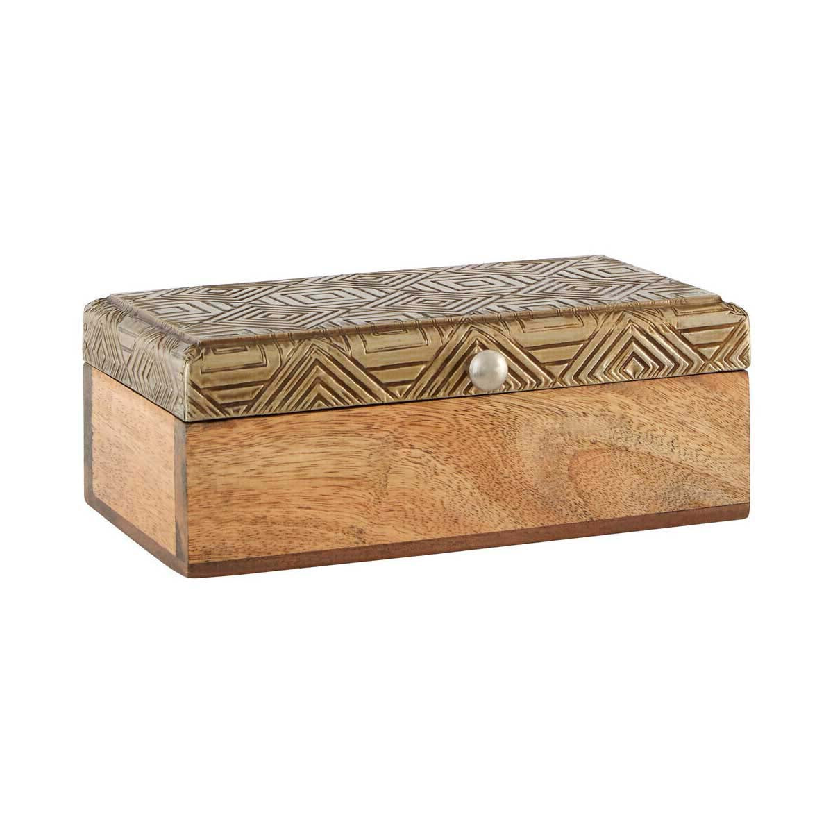 Orsina Tribal Small Trinket Box – Handcrafted Wood and Metal Jewelry Case