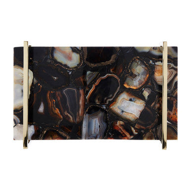 Orsina Black Agate Small Decorative Tray with Gold Metal Handles