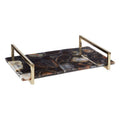 Orsina Black Agate Small Decorative Tray with Gold Metal Handles
