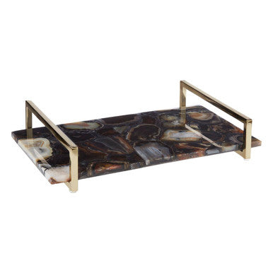 Orsina Black Agate Small Decorative Tray with Gold Metal Handles