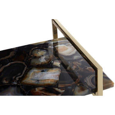 Orsina Black Agate Small Decorative Tray with Gold Metal Handles