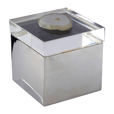 Orsina Bowerbird White Agate Trinket Box – Silver & Acrylic Jewelry Case