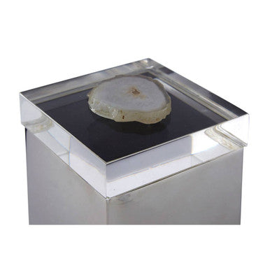 Orsina Bowerbird White Agate Trinket Box – Silver & Acrylic Jewelry Case