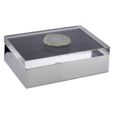 Orsina Bowerbird White Agate Large Trinket Box | Silver & Acrylic