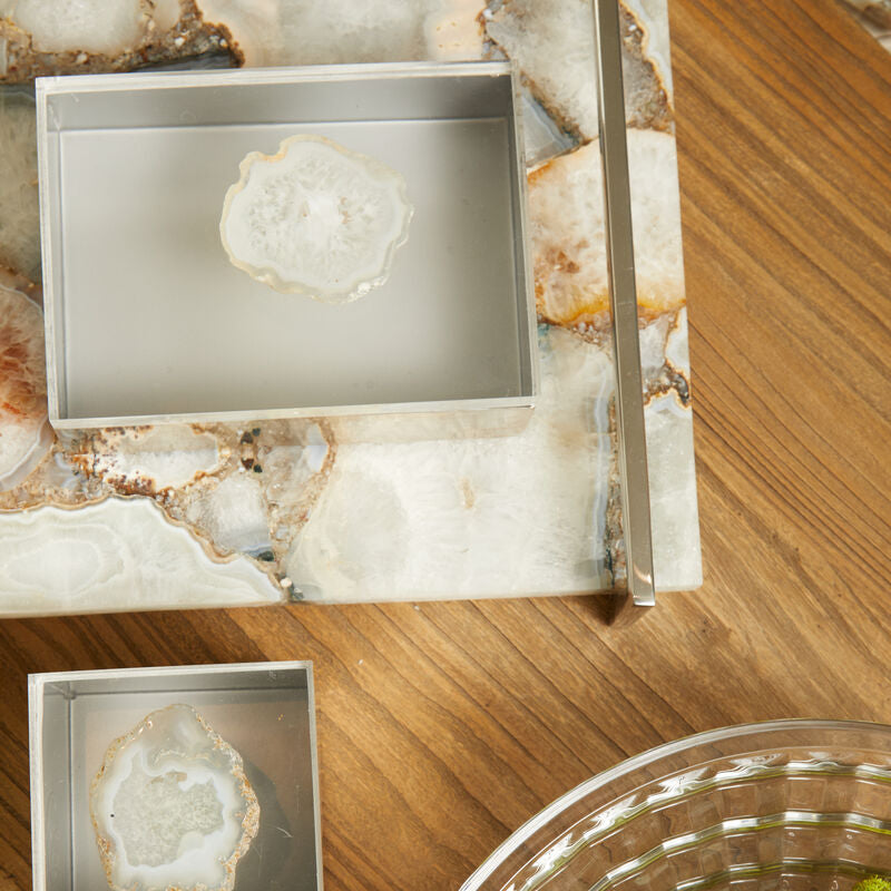Orsina Bowerbird White Agate Large Trinket Box | Silver & Acrylic