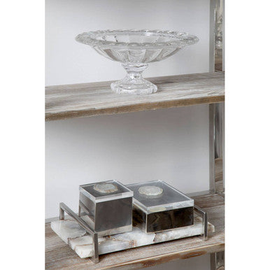 Orsina Bowerbird White Agate Large Trinket Box | Silver & Acrylic