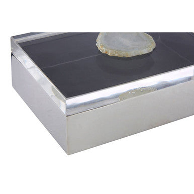 Orsina Bowerbird White Agate Large Trinket Box | Silver & Acrylic