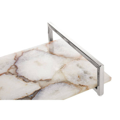 Orsina White Agate Large Decorative Serving Tray with Silver Handles