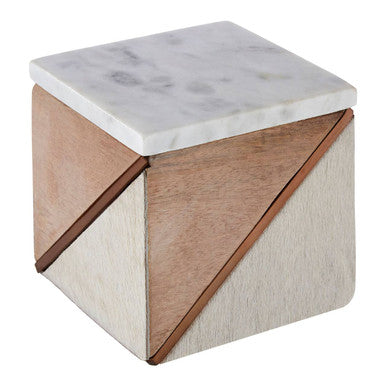 Orsina Bowerbird Cowhide Trinket Box – Mango Wood and Marble Lid