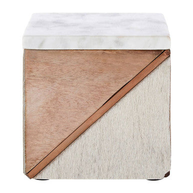Orsina Bowerbird Cowhide Trinket Box – Mango Wood and Marble Lid
