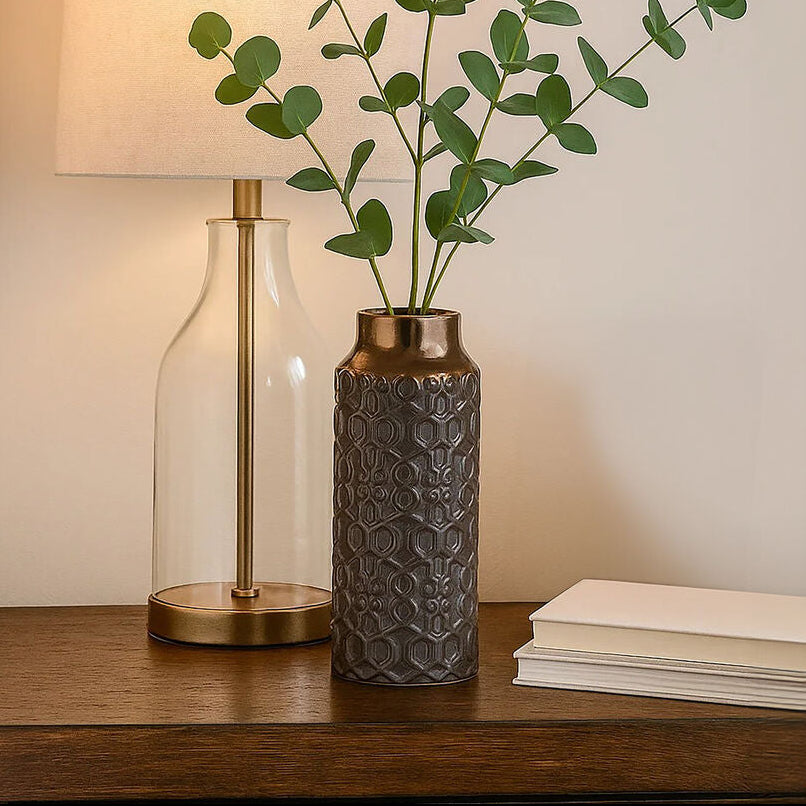 Orsina Zircon Small Ceramic Vase – Modern Gold and Grey Geometric Decor